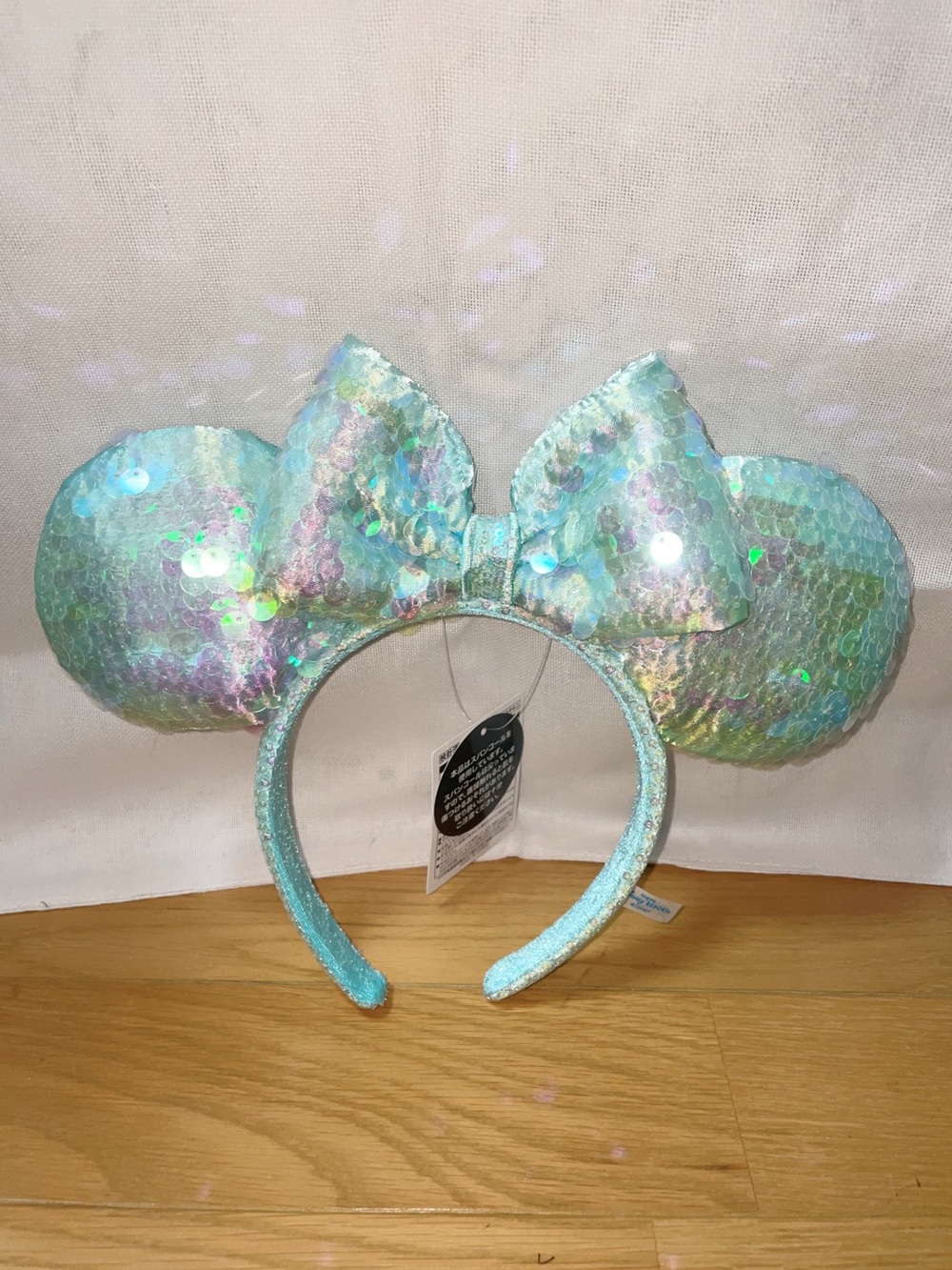 Iridescent Sequin Minnie Ears Headband - Aqua Disneyland Japan